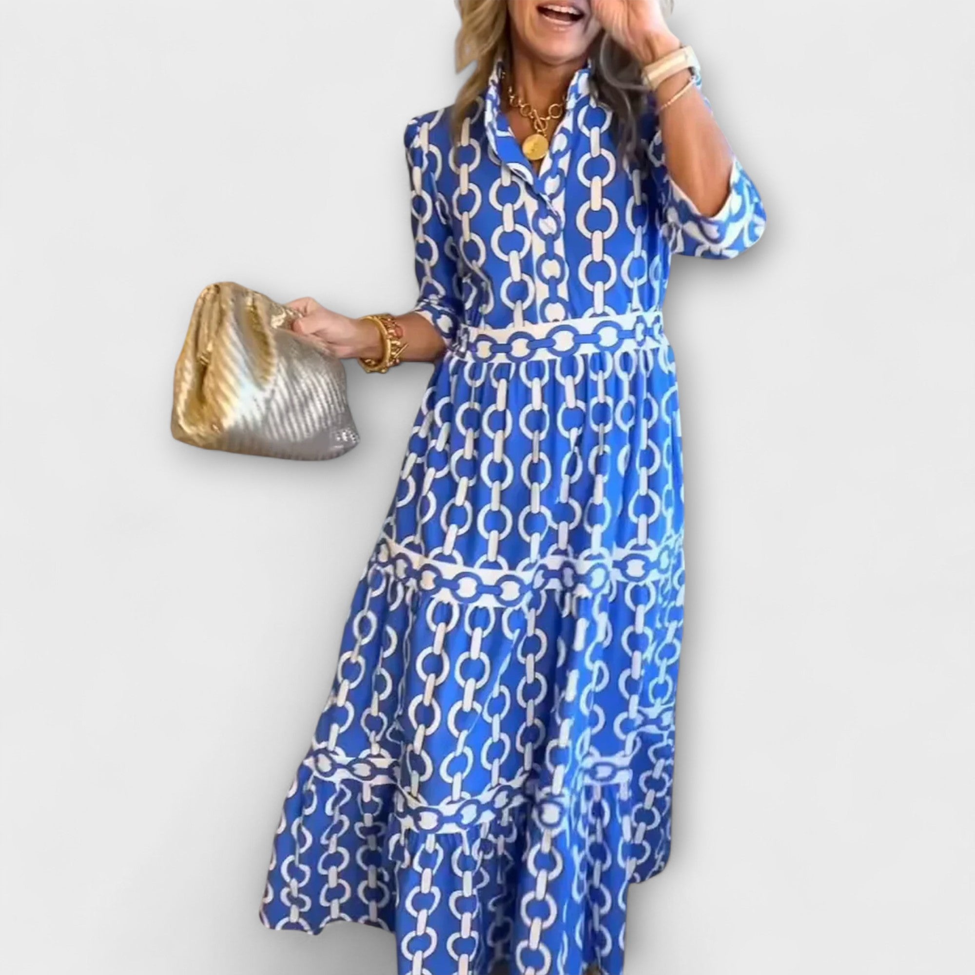 JULIANA | VESTIDO MIDI COM PADRÃO DE CORRENTE