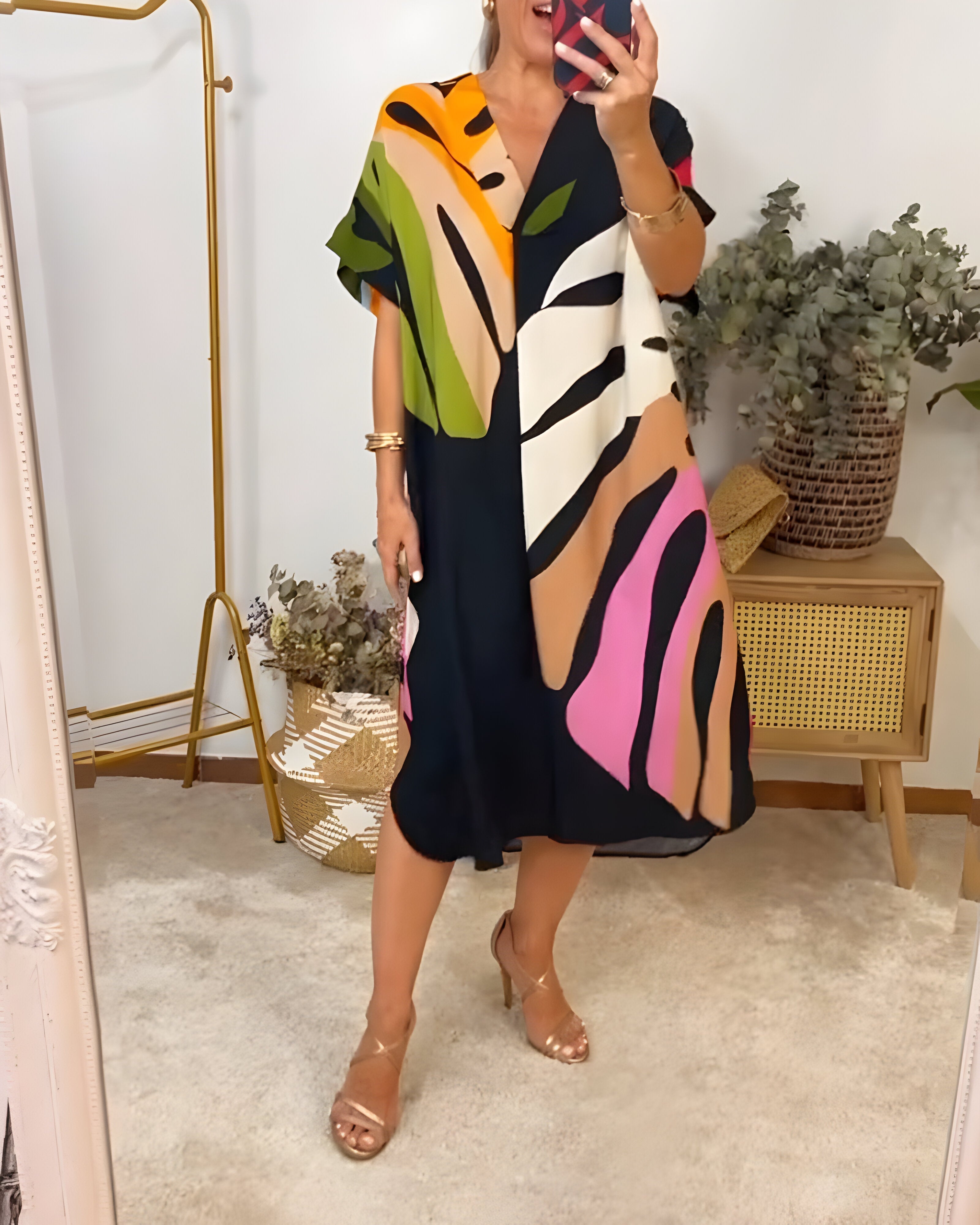 Rianna – Vestido estampado abstrato