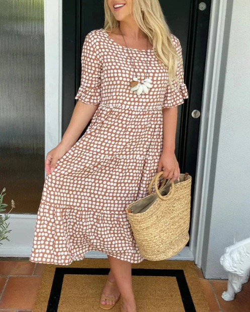 ZORA | VESTIDO MIDI MANGA CURTA EM AREIA